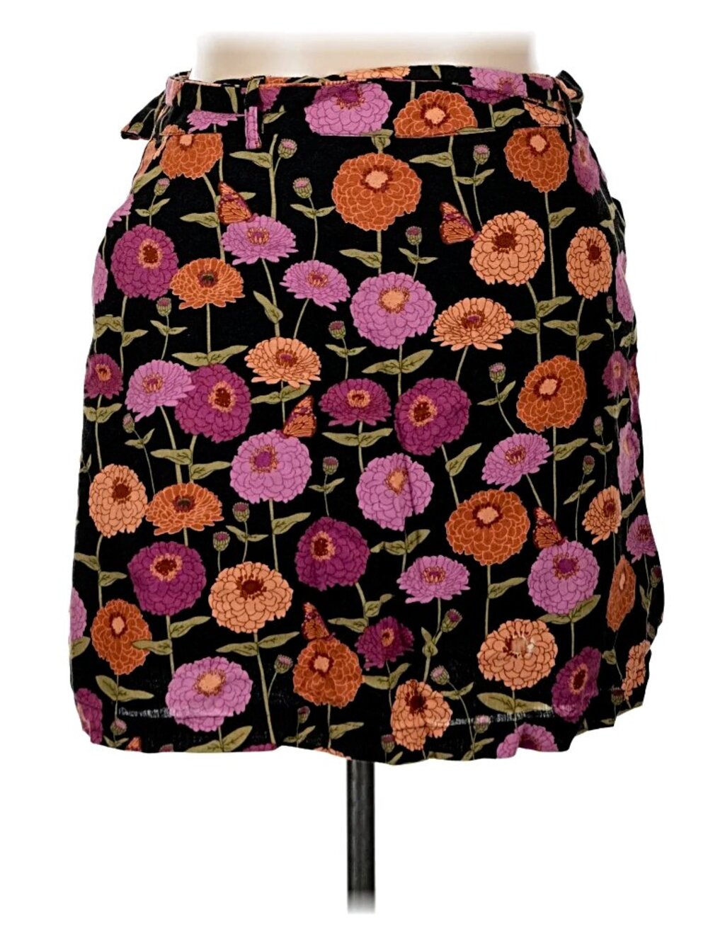 Princess Highway Black Zinnia Floral Linen Mini Skirt Size 16 EUC Australia